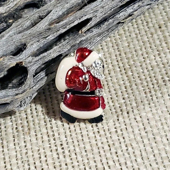 New Vintage Christmas Silver Red Green Enamel Sweater Lapel Spot Pin Brooch - Picture 1 of 4
